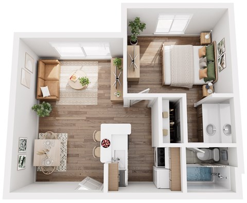 Floor plan for 1 bed, 1 bath, 475 sqft